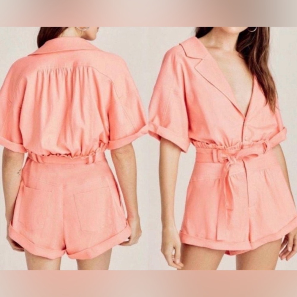For Love And Lemons Coral Short Sleeve Romper